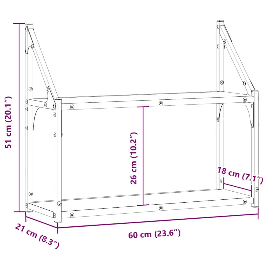 Étagère Murale Chêne noir 60 x 21 x 51 cm Bois d'ingénierie - 8