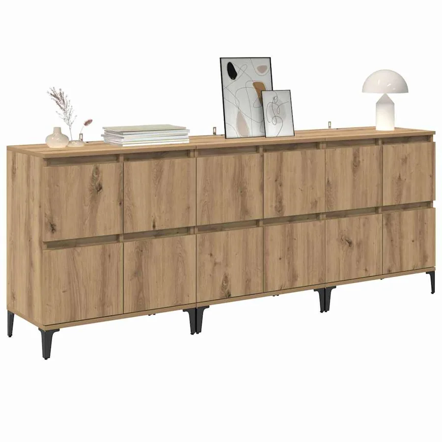 Buffets 3 pcs Chêne artisanal 60 x 35 x 70 cm Bois d'ingénierie - 3