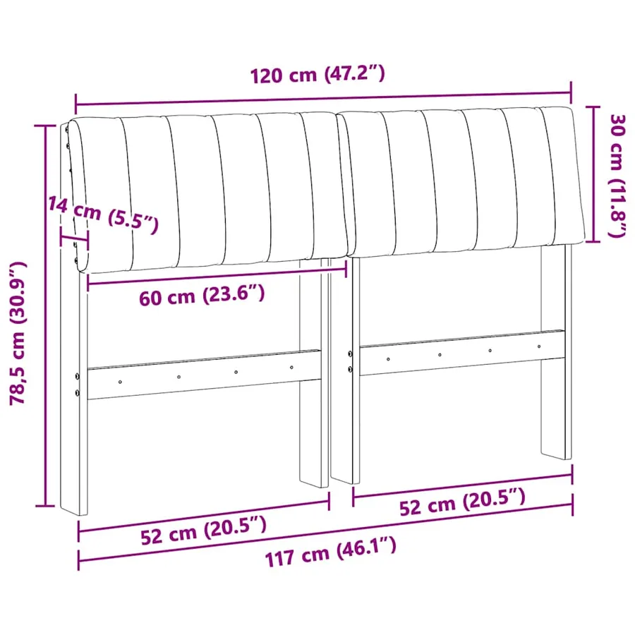 Tête de lit capitonnée Noir 120 cm Pin massif - 11