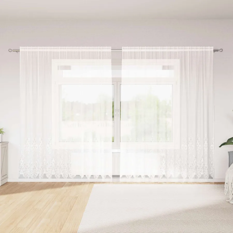Rideau en Dentelle Floral Blanc 220 x 300 cm Polyester