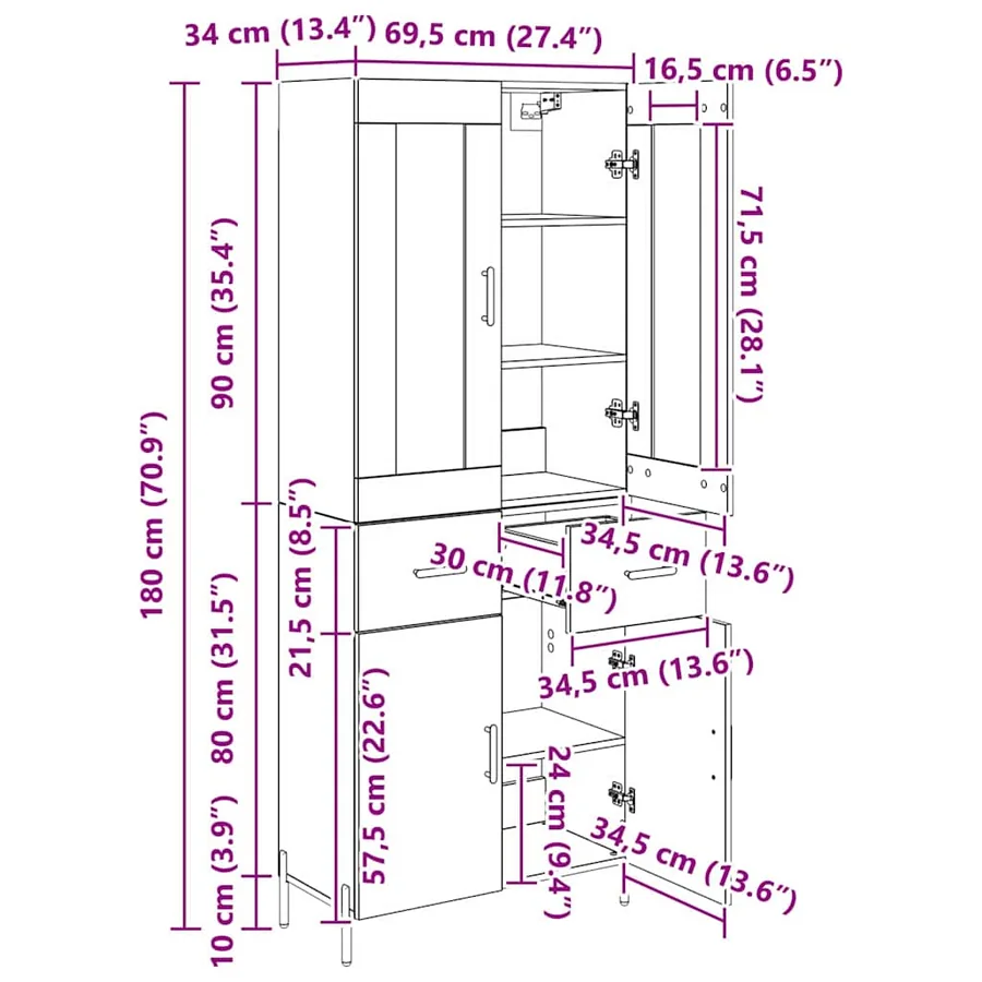 Haut Armoire avec tiroir 2 pcs Chêne noir Bois d'ingénierie - 14