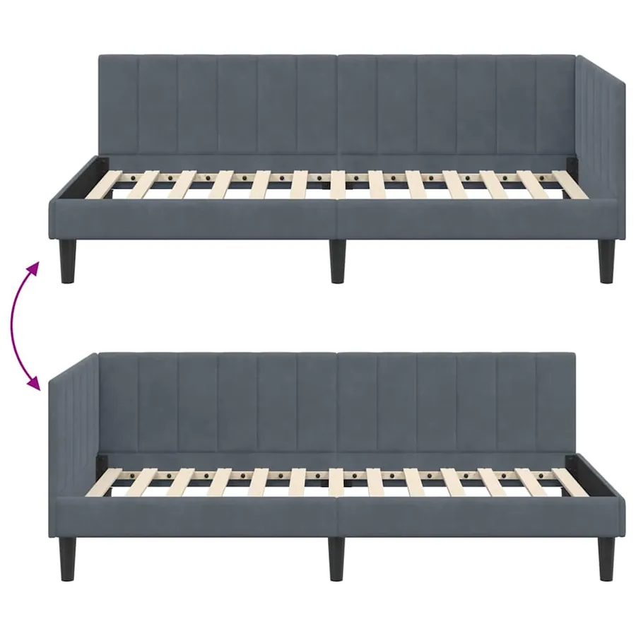 Cadre de lit d'angle Gris foncé 90 cm x 200 cm Velours - 9