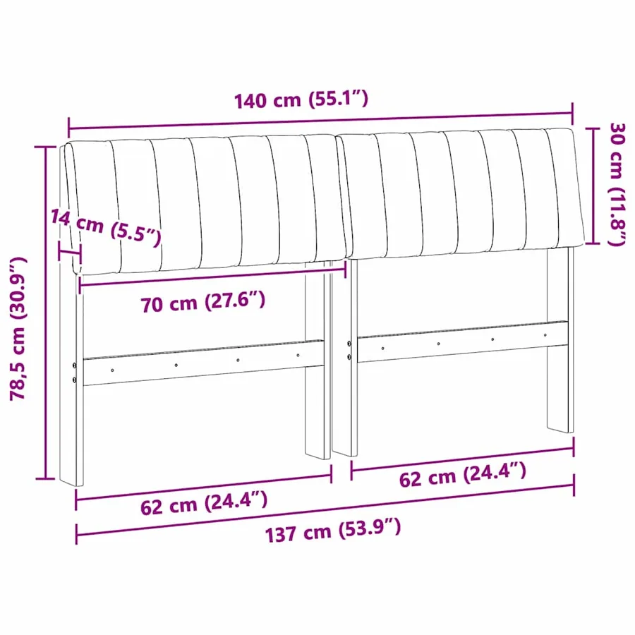 Tête de lit capitonnée Gris clair 140 cm Pin massif - 11