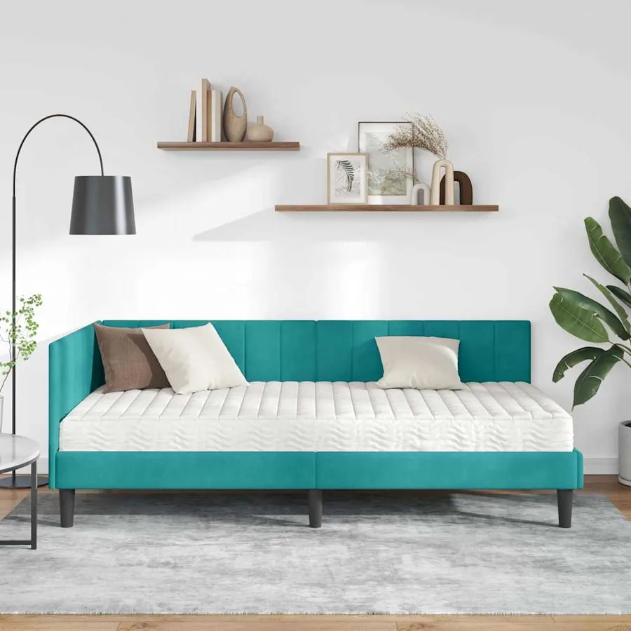 Cadre de lit d'angle avec matelas 2 pcs Turquoise Velours - 3