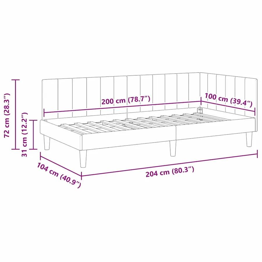 Cadre de lit d'angle Noir 100 cm x 200 cm Velours - 11