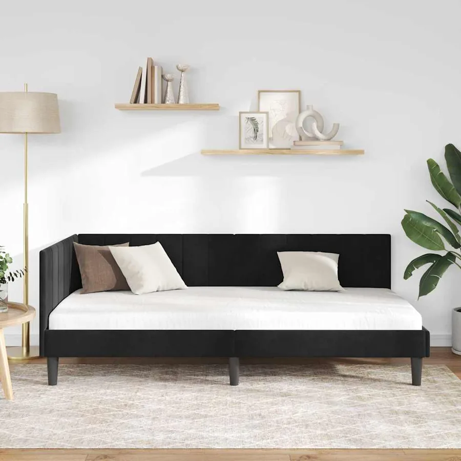Cadre de lit d'angle Noir 100 cm x 200 cm Velours - 3