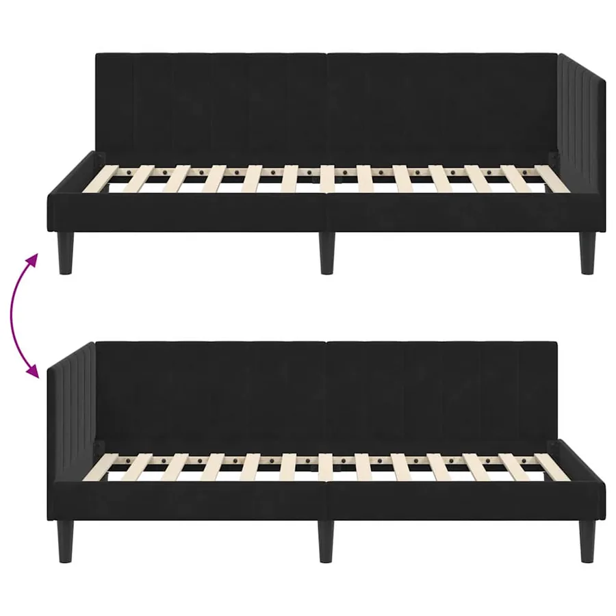 Cadre de lit d'angle Noir 100 cm x 200 cm Velours - 9