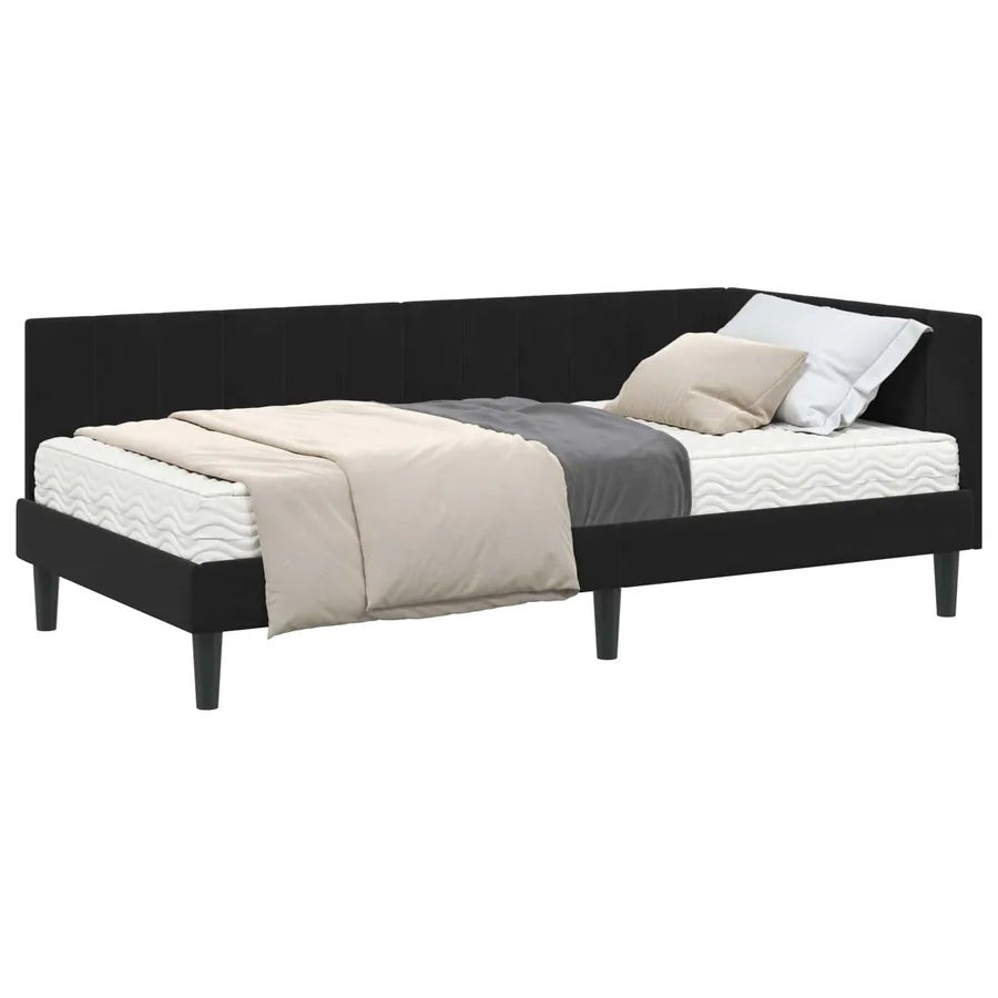 Cadre de lit d'angle avec matelas 2 pcs Noir Velours - 2