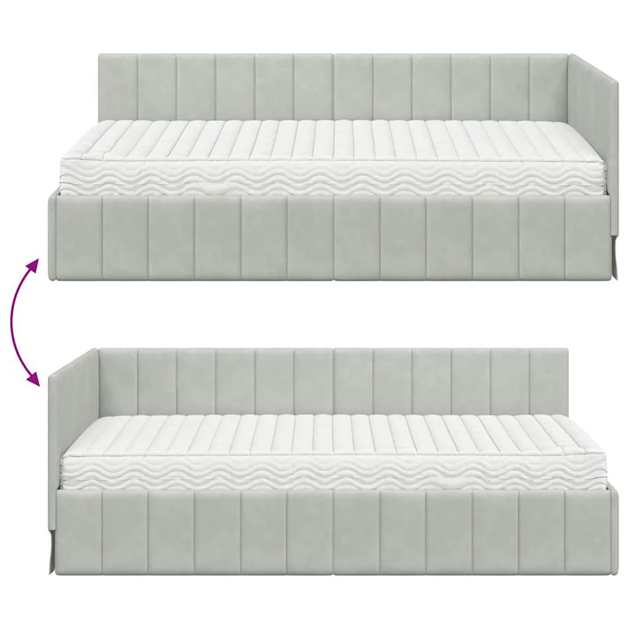 Cadre de lit d'angle avec matelas 2 pcs Gris clair Velours - 12