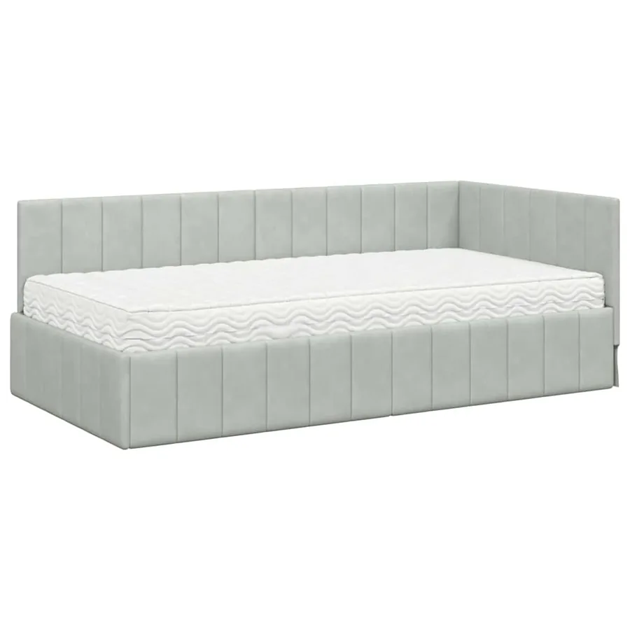 Cadre de lit d'angle avec matelas 2 pcs Gris clair Velours - 4