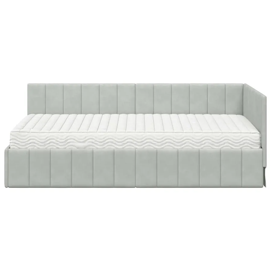 Cadre de lit d'angle avec matelas 2 pcs Gris clair Velours - 5