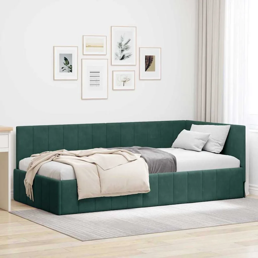Cadre de lit d'angle Vert foncé 90 cm x 200 cm Velours