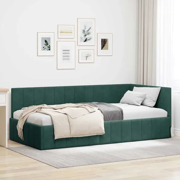 Cadre de lit d'angle Vert foncé 90 cm x 200 cm Velours