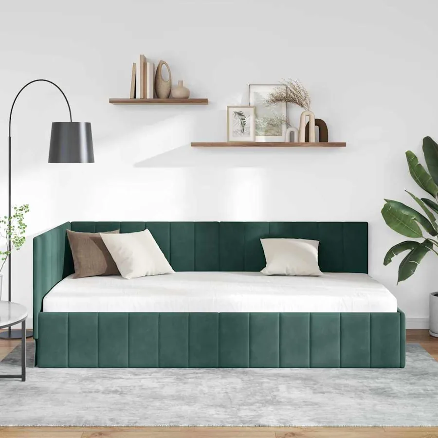 Cadre de lit d'angle Vert foncé 90 cm x 200 cm Velours - 3