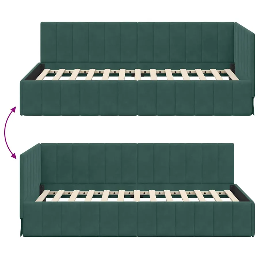 Cadre de lit d'angle Vert foncé 90 cm x 200 cm Velours - 9