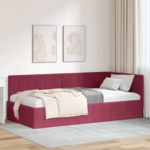 Cadre de lit d'angle Bordeaux 100 cm x 200 cm Velours