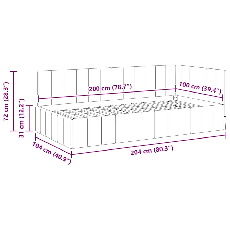 Cadre de lit d'angle Bordeaux 100 cm x 200 cm Velours - 11