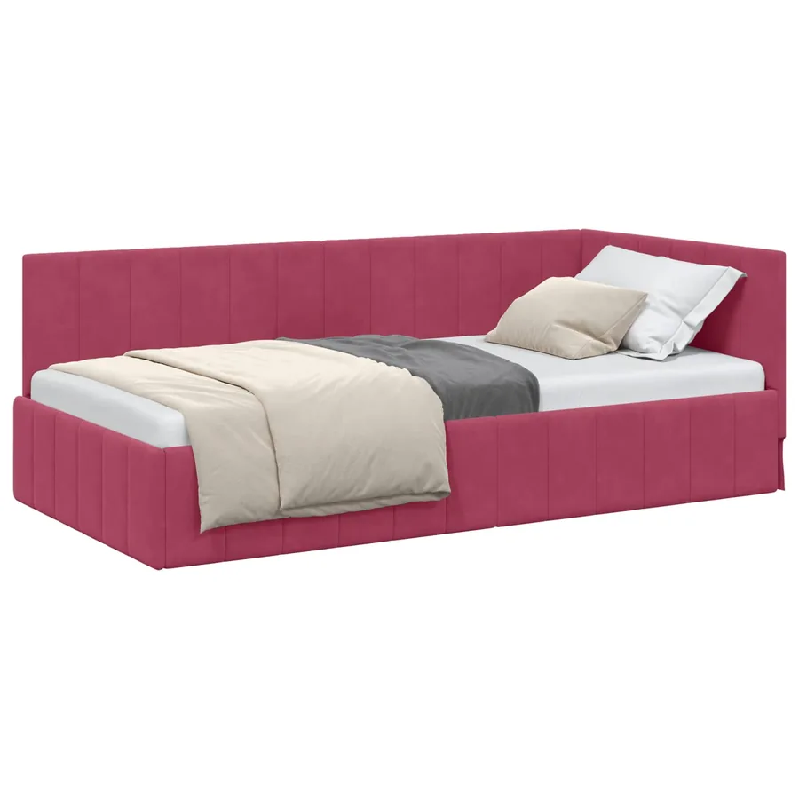 Cadre de lit d'angle Bordeaux 100 cm x 200 cm Velours - 2