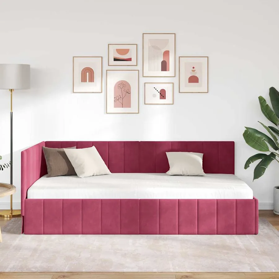 Cadre de lit d'angle Bordeaux 100 cm x 200 cm Velours - 3