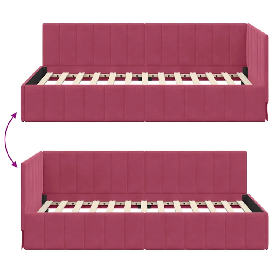 Cadre de lit d'angle Bordeaux 100 cm x 200 cm Velours - 9