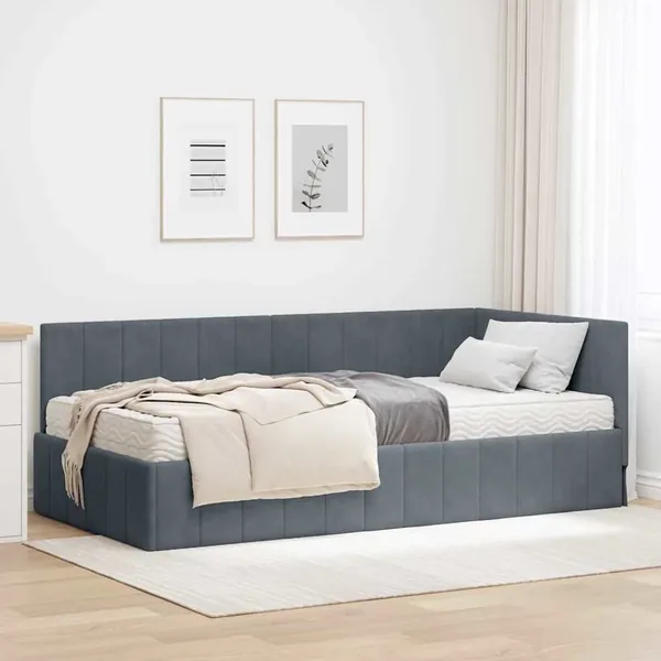 Cadre de lit d'angle avec matelas 2 pcs Gris Velours