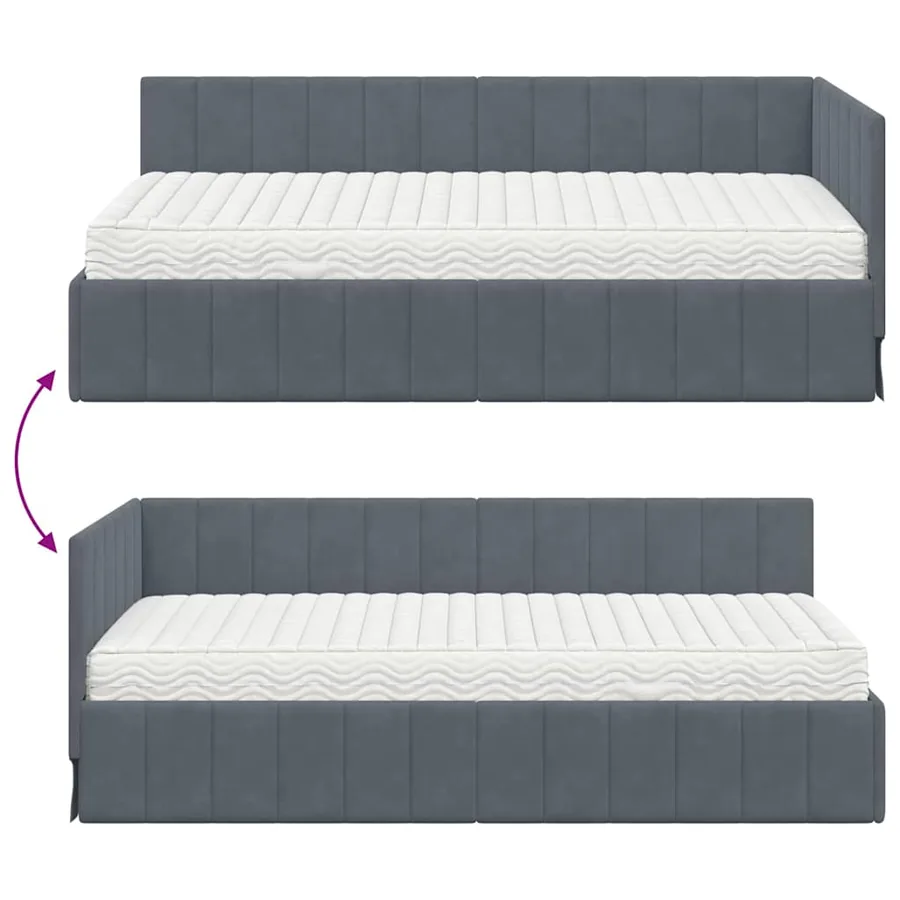 Cadre de lit d'angle avec matelas 2 pcs Gris Velours - 12