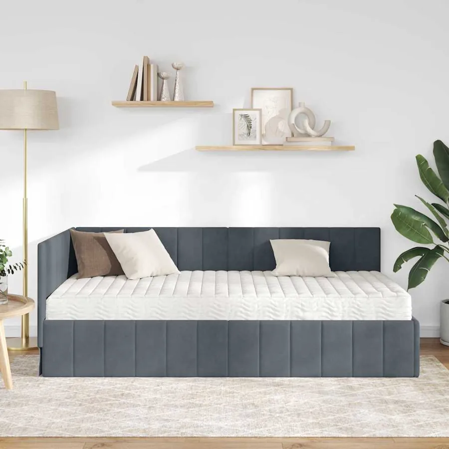 Cadre de lit d'angle avec matelas 2 pcs Gris Velours - 3