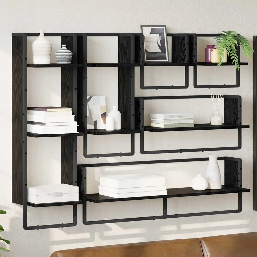 Ensemble d'étagères murales 6 pcs Chêne noir 100 x 25 x 30 cm