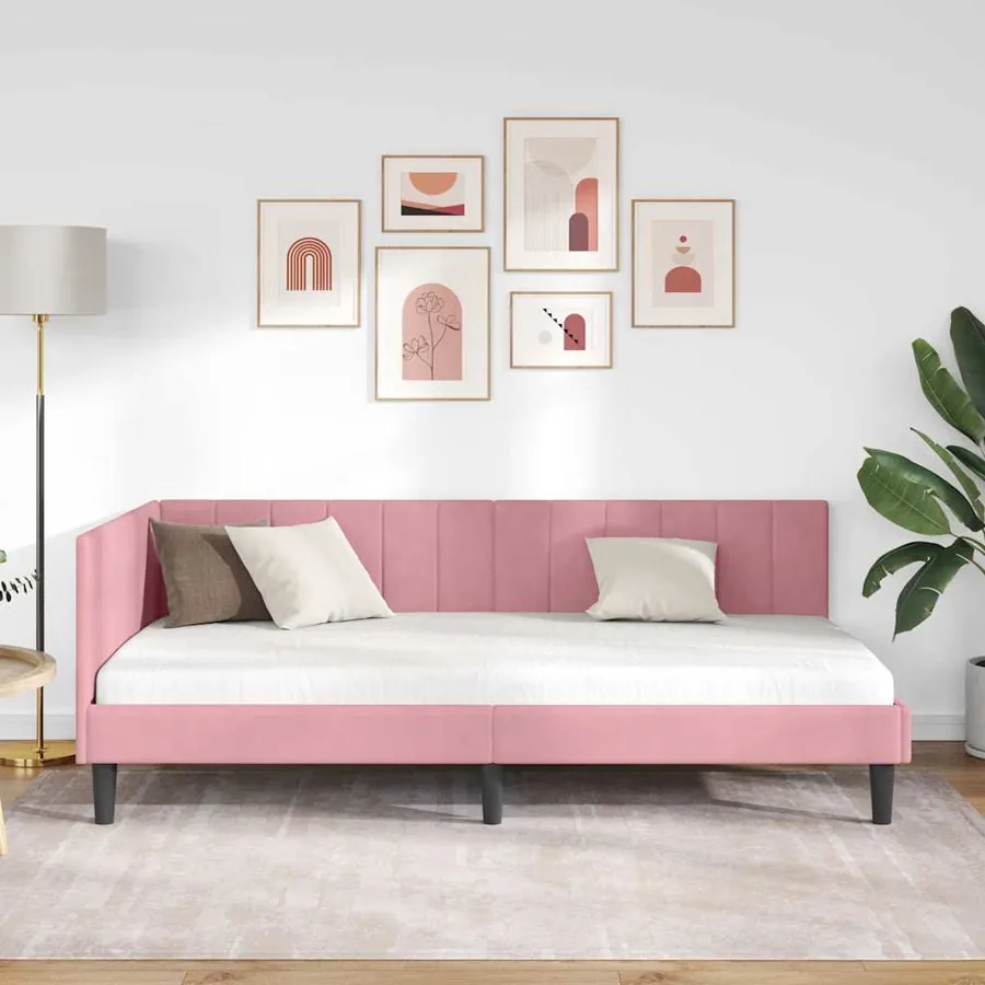 Cadre de lit d'angle Rose 100 cm x 200 cm Velours - 3