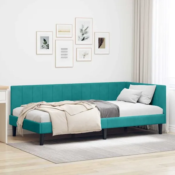 Cadre de lit d'angle Turquoise 90 cm x 200 cm Velours