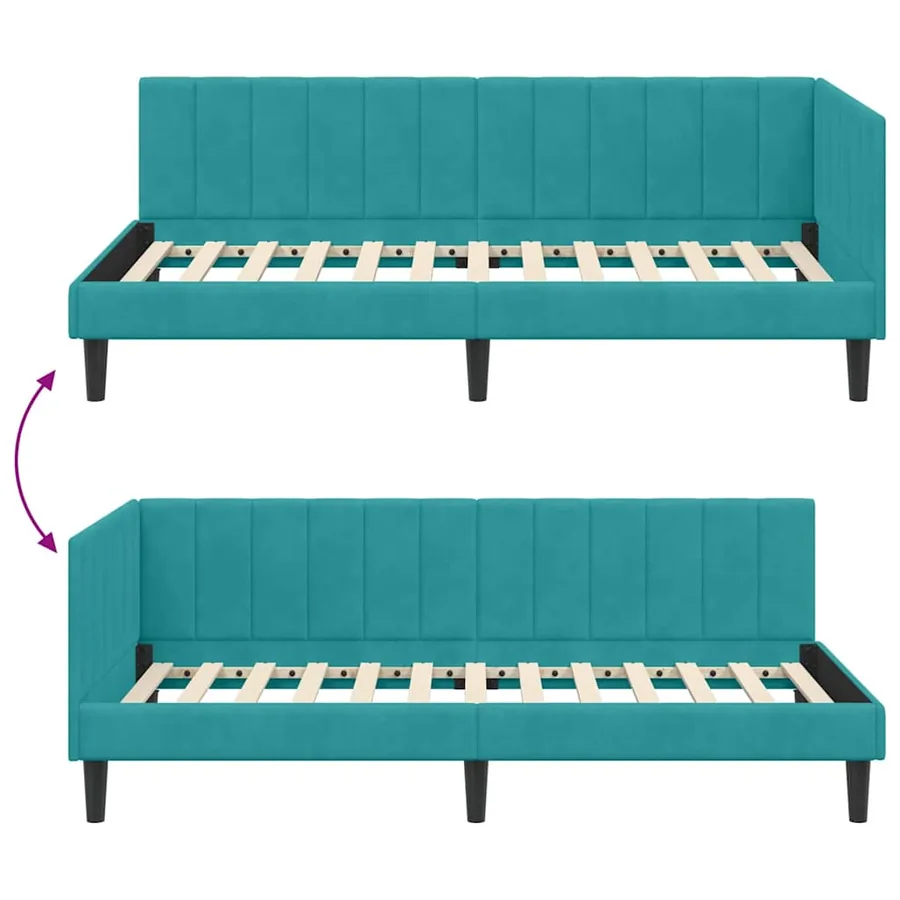 Cadre de lit d'angle Turquoise 90 cm x 200 cm Velours - 9