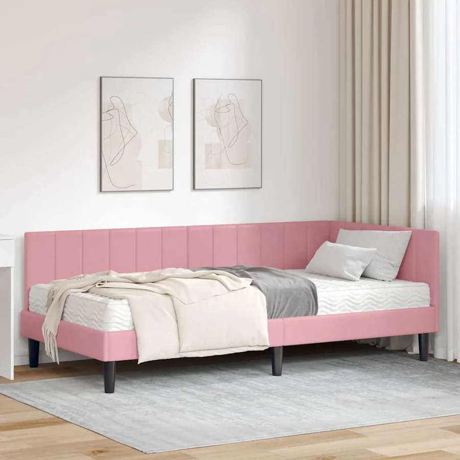 Cadre de lit d'angle avec matelas 2 pcs Gris Velours