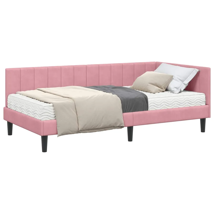 Cadre de lit d'angle avec matelas 2 pcs Gris Velours - 2