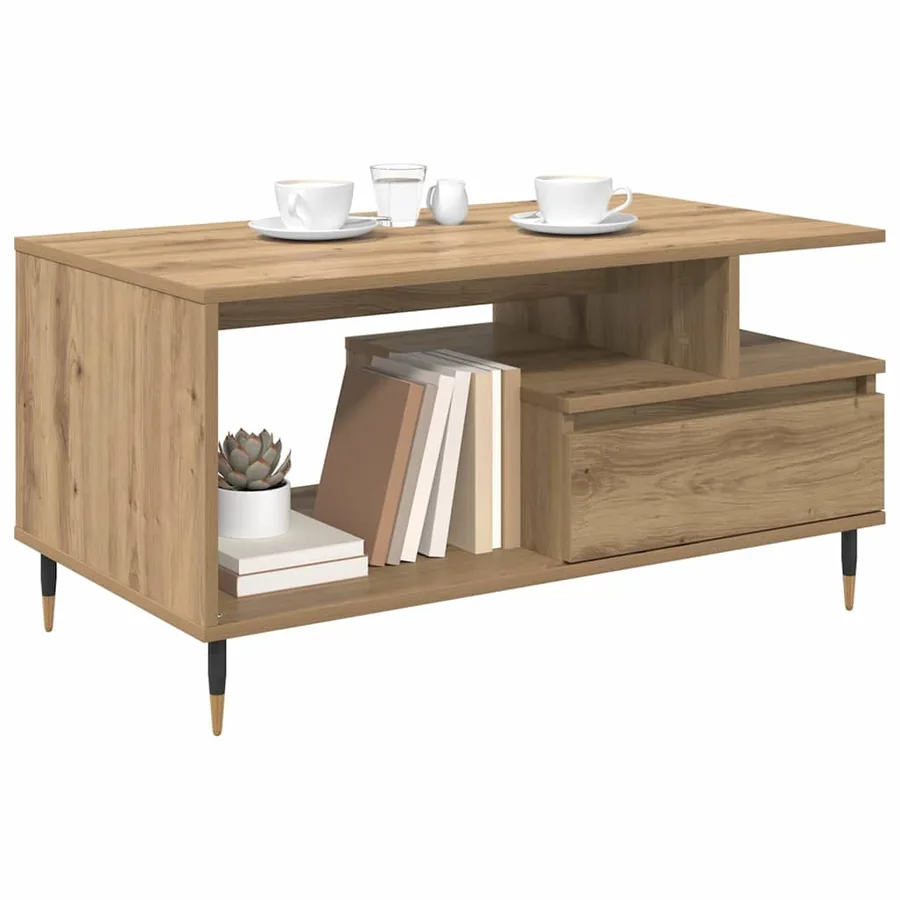 Table basse Chêne artisanal 90 x 49 x 45 cm Bois d'ingénierie - 3