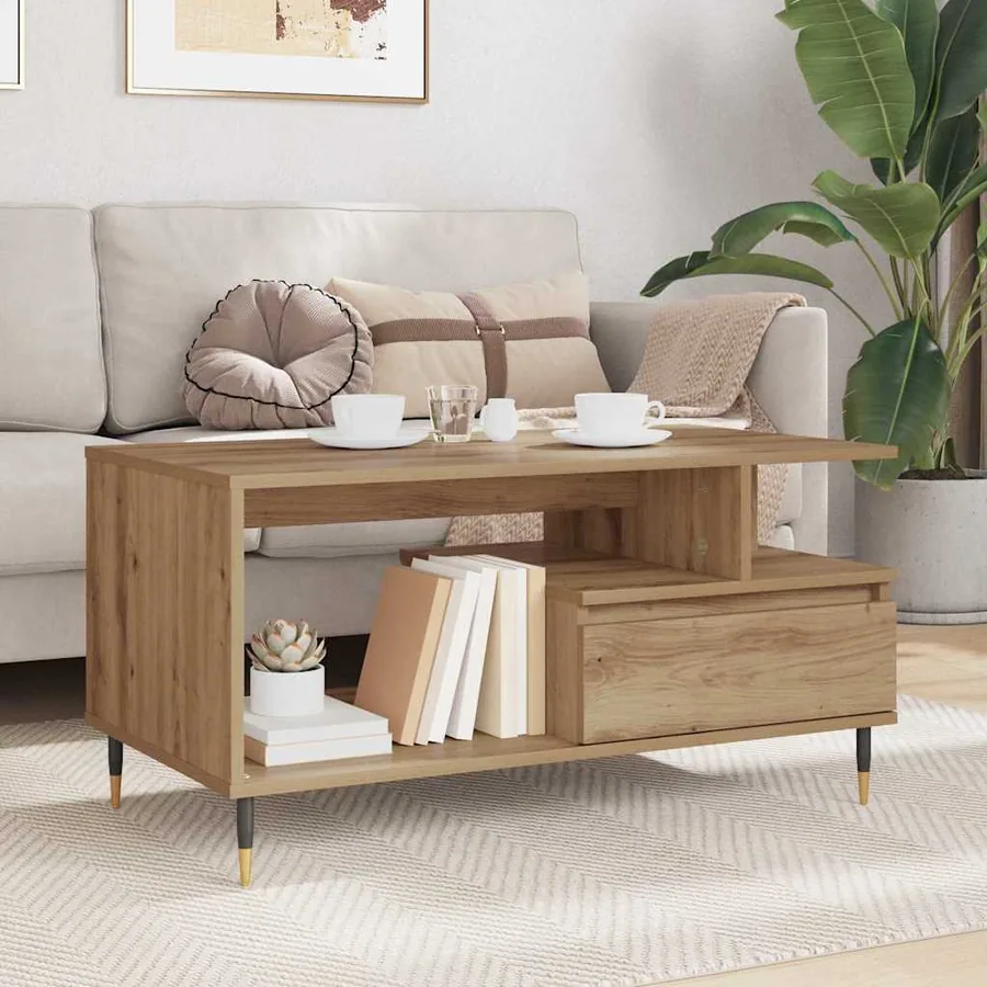 Table basse Chêne artisanal 90 x 49 x 45 cm Bois d'ingénierie - 4