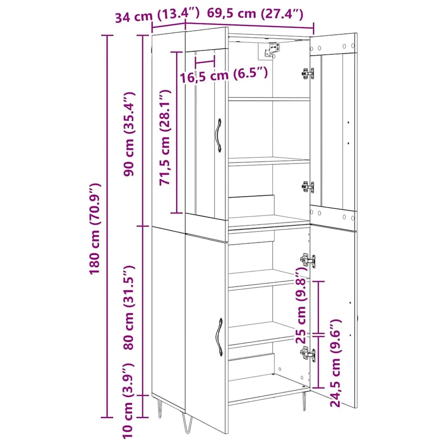 Haut Armoire Chêne blanc et noir 69,5 x 34 x 180 cm - 13