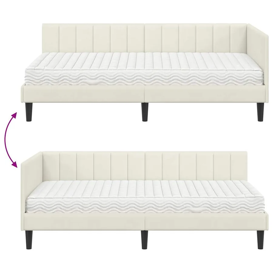 Cadre de lit d'angle avec matelas 2 pcs Crème Velours - 12