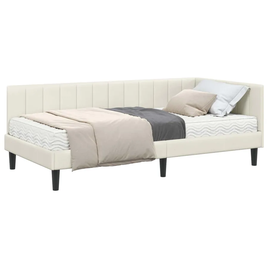 Cadre de lit d'angle avec matelas 2 pcs Crème Velours - 2