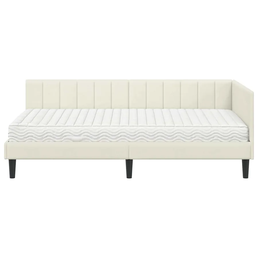 Cadre de lit d'angle avec matelas 2 pcs Crème Velours - 5