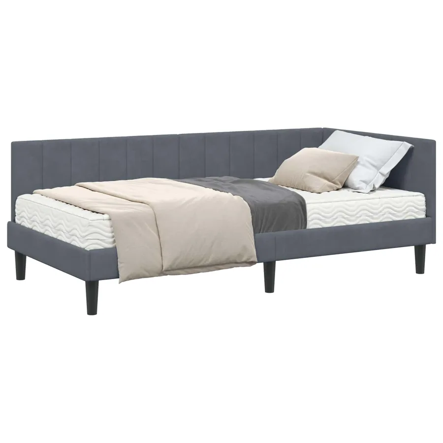 Cadre de lit d'angle avec matelas 2 pcs Gris Velours - 2