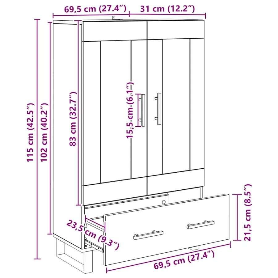 Haut Armoire Chêne artisanal 69,5 x 31 x 115 cm - 12