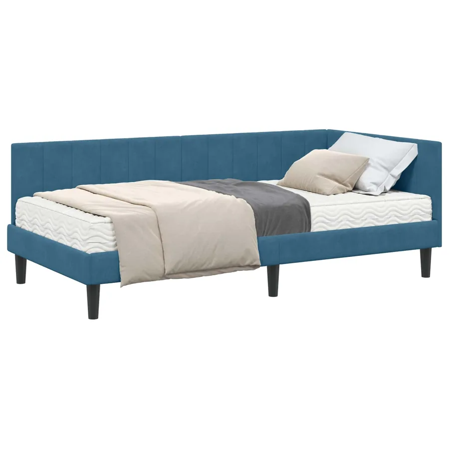 Cadre de lit d'angle avec matelas 2 pcs Bleu Velours - 2