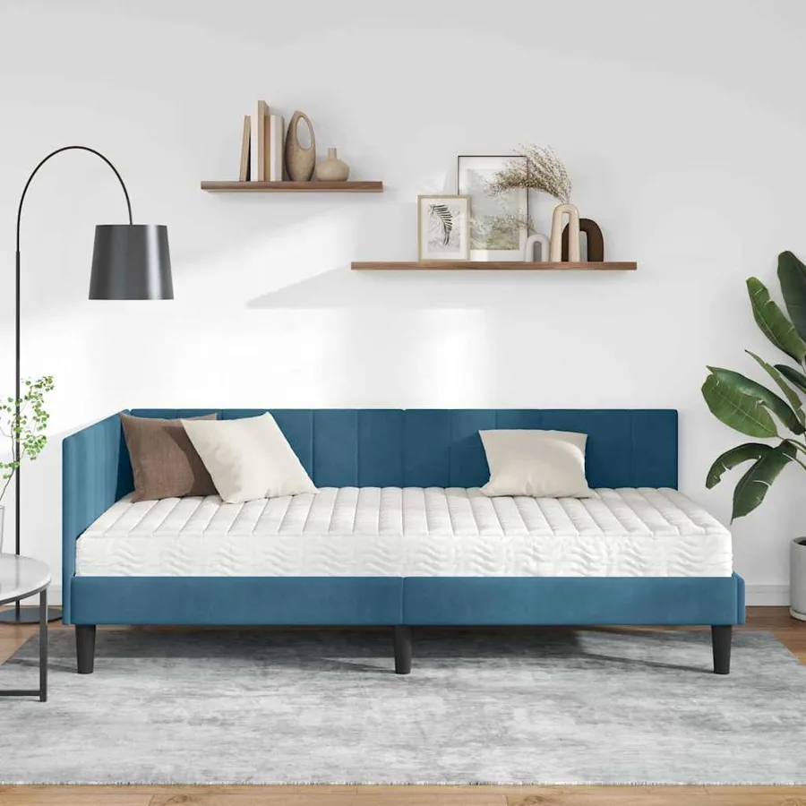 Cadre de lit d'angle avec matelas 2 pcs Bleu Velours - 3