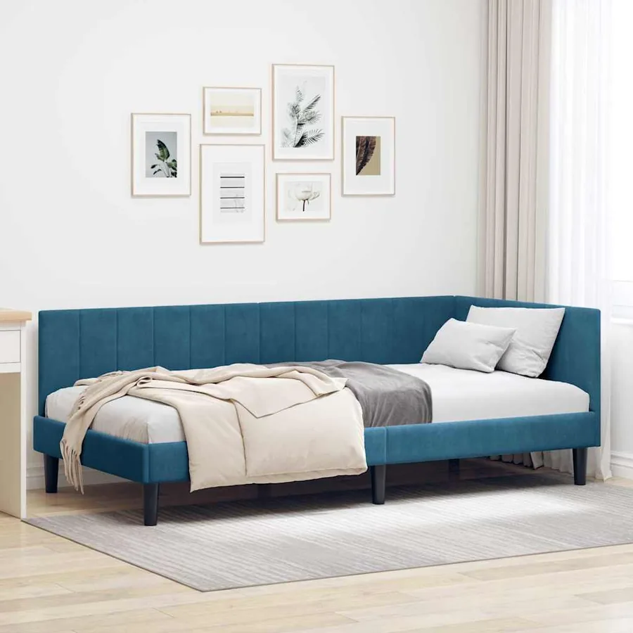 Cadre de lit d'angle Bleu 90 cm x 190 cm Velours