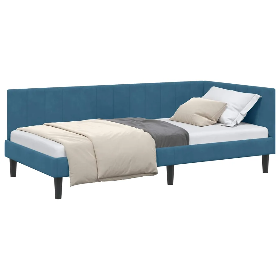 Cadre de lit d'angle Bleu 90 cm x 190 cm Velours - 2