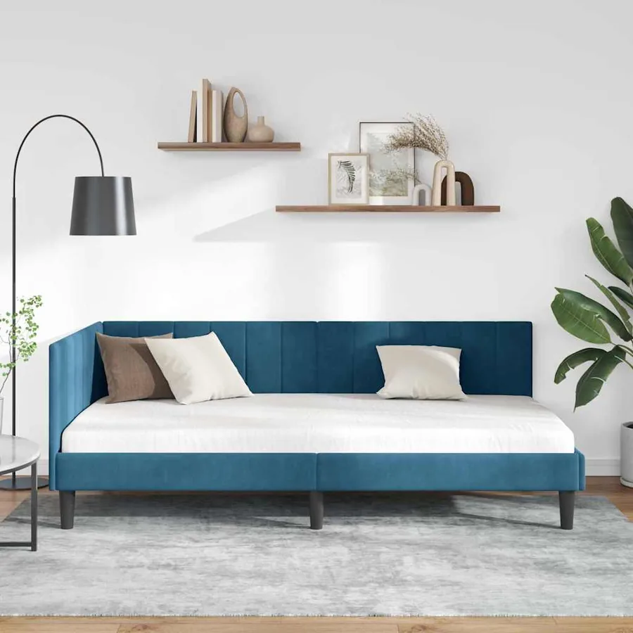 Cadre de lit d'angle Bleu 90 cm x 190 cm Velours - 3