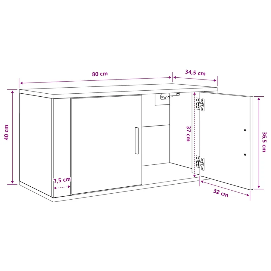 Meuble TV mural Chêne noir 80 x 34,5 x 40 cm Bois d'ingénierie - 11