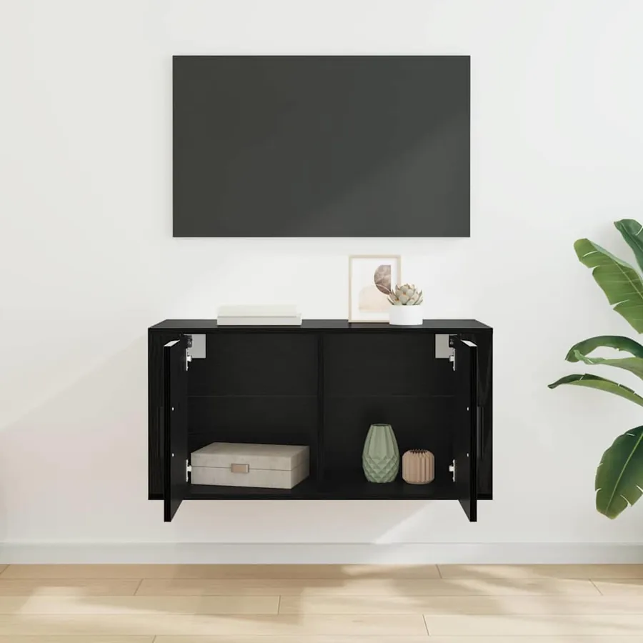 Meuble TV mural Chêne noir 80 x 34,5 x 40 cm Bois d'ingénierie - 4