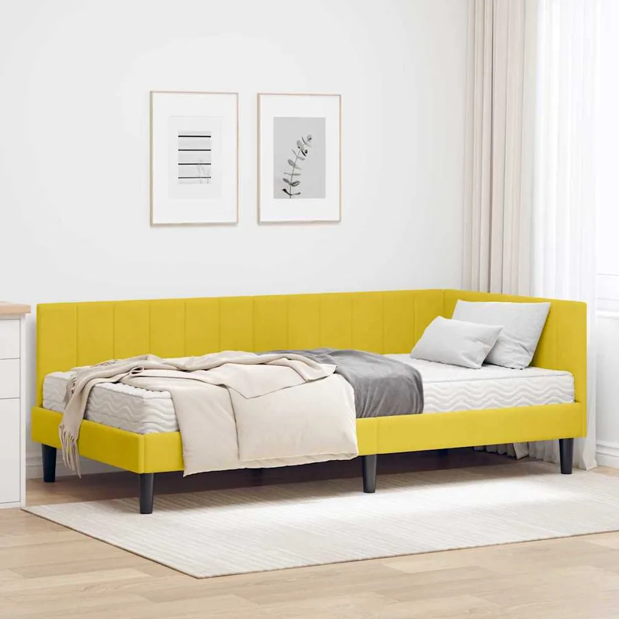 Cadre de lit d'angle avec matelas 2 pcs Jaune Velours