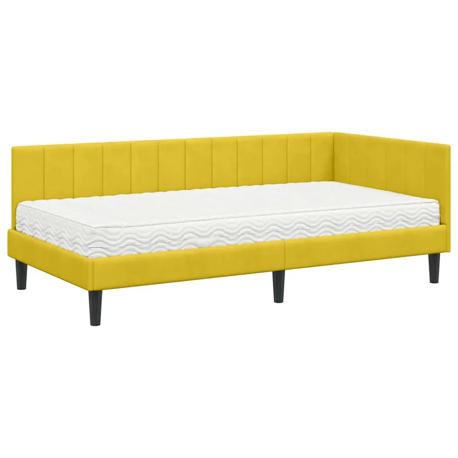 Cadre de lit d'angle avec matelas 2 pcs Jaune Velours - 4